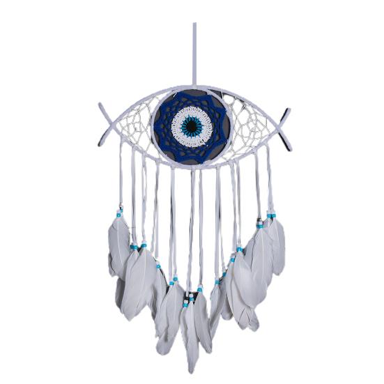 Boho Style Evil Eye Dream Catcher Handmade Blue Wall Hanging Woven Dream Catcher for Home Office Bedroom Living Room