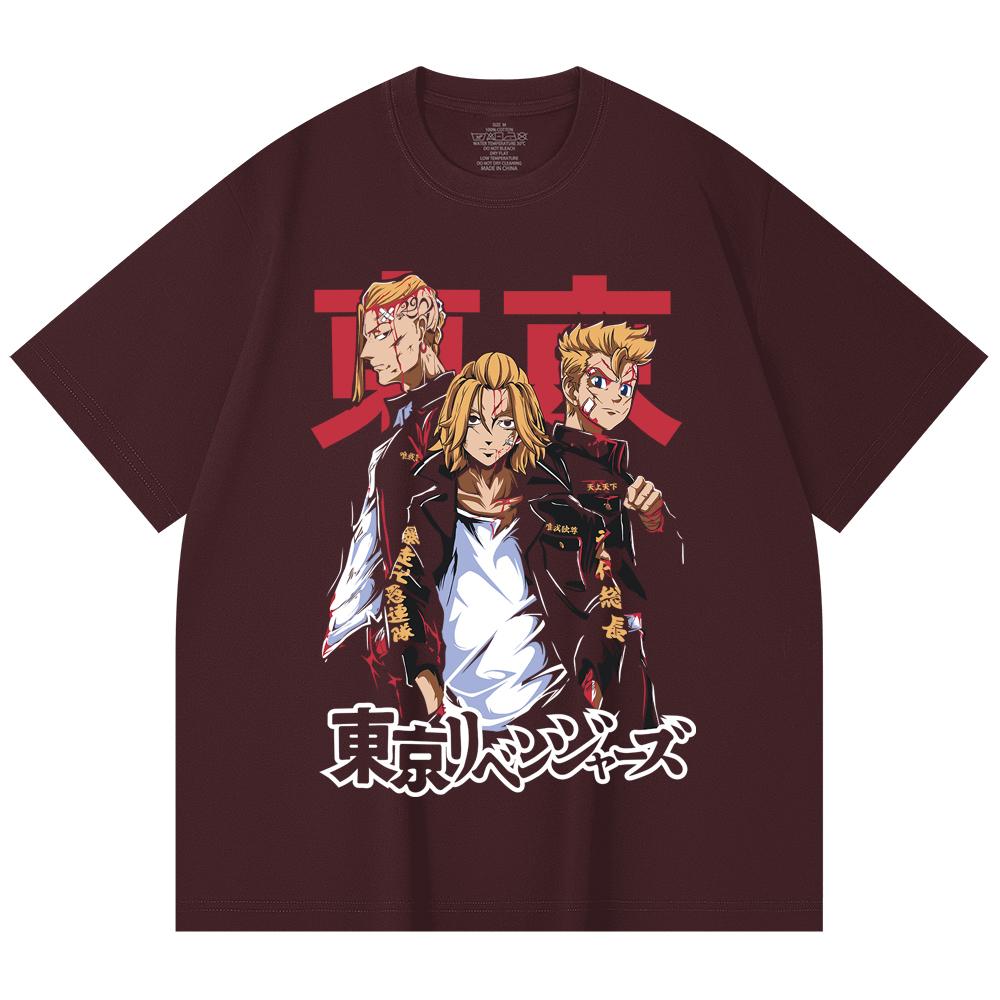 

230 Gsm 100% Cotton Tokyo Revengers V1 Print Unisex Heavy Cotton T Shirt 2XL вина червоного кольору