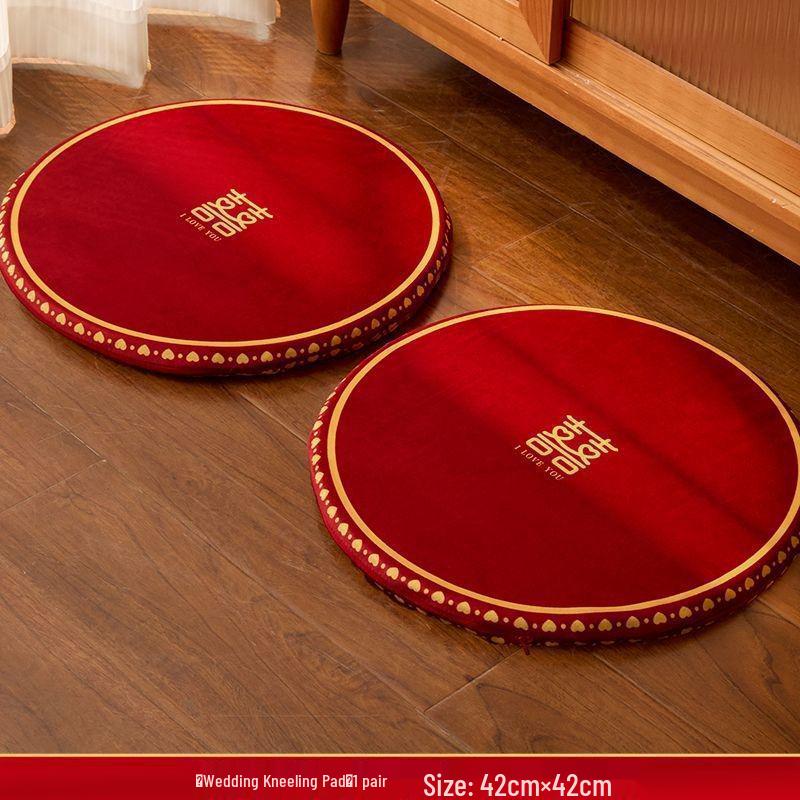 Red Wedding Kneeling Cushions for Tea Ceremony and Bride's Address Change - Complete Cotton Set.