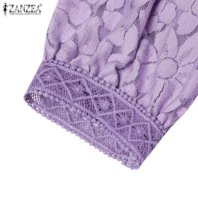 ZANZEA Women Casual Round Neck Loose Lace Patchwork Half Sleeve Dress