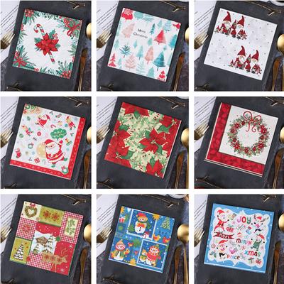 20Pcs/bag Classic Christmas Series Printed Paper Disposable Tableware Napkin Tissues Xmas Party Decor