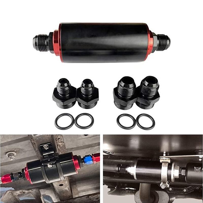 High Flow Inline Fuel Filter 100 Micron Cleanable 6AN 8AN 10AN Adapter Universal