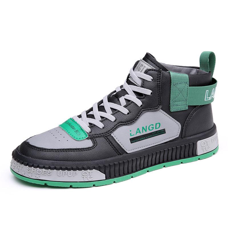 

2021 autumn and winter new mid-top trendy shoes Korean version fashion leather casual board shoes youth white shoes men s sports 44