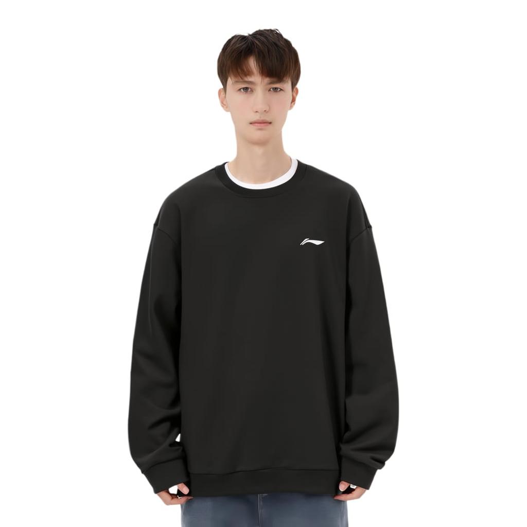 Li Ning Sweatshirts Unisex Black Crew Neck Moderate Regular AWDTD83-1