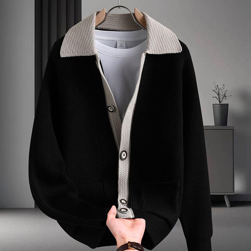 Men's Trendy Two-Piece Knit Cardigan: High-End Wool Sweater Jacket for Autumn/Winter