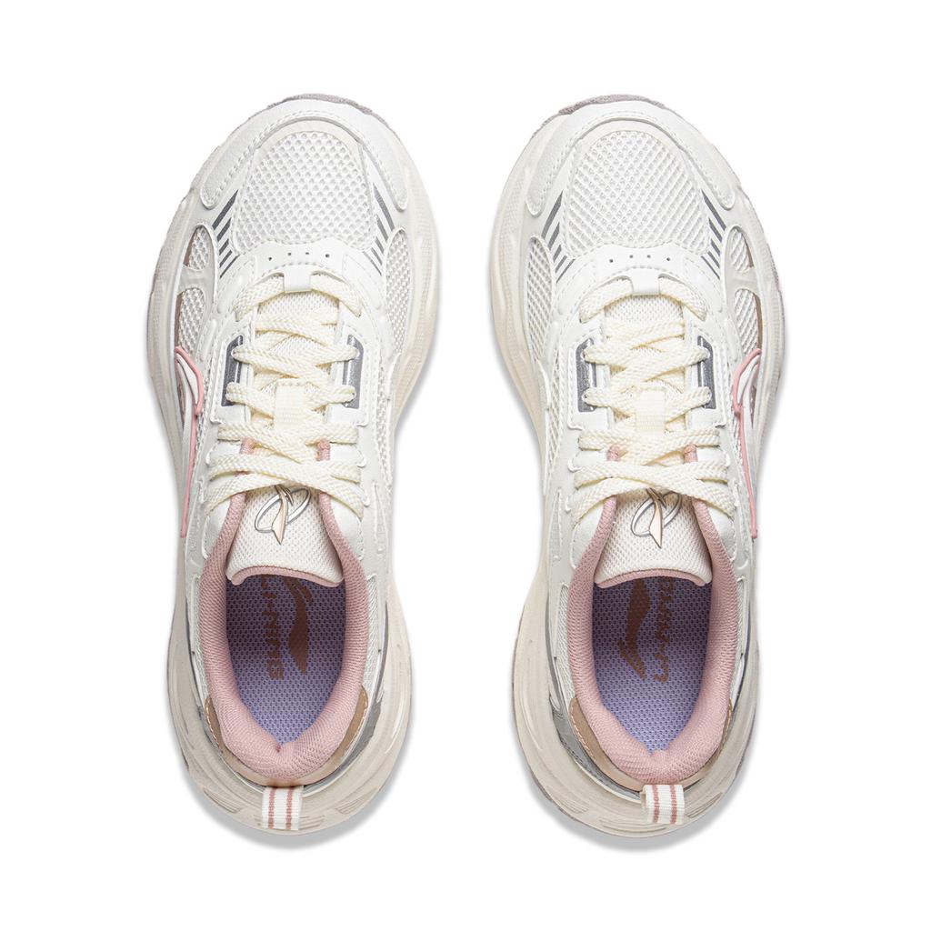 Li Ning Star Ring Cushioning Slip Resistant Abrasion Resistant Breathable Low top Casual Shoes Women's White Silver AGCV112-3