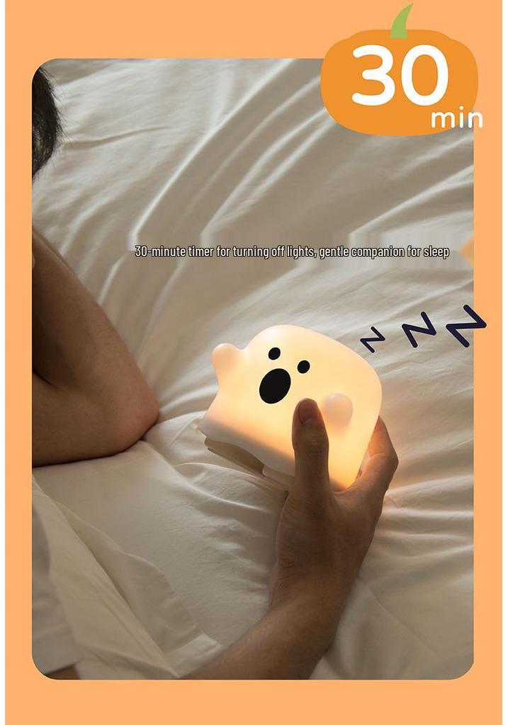 Ghost Night Light: Cute Tap & Timer Bedside Sleep Companion with Charging Atmosphere, Perfect for Fun Pranks & Gifts.
