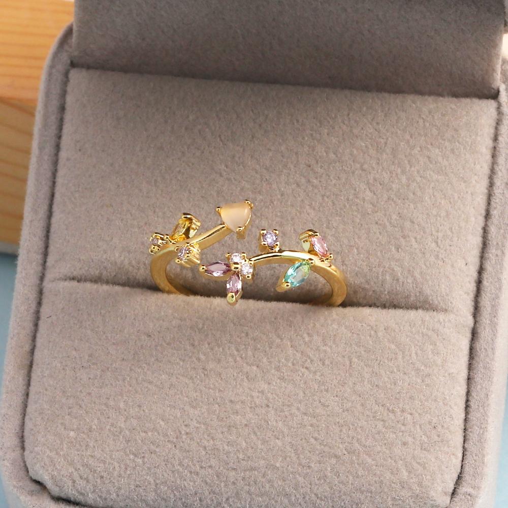 New Cute Colorful Zircon Flower Ring For Women Girl Fashion Vintage Zircon Adjustable Rings Jewelry Gift