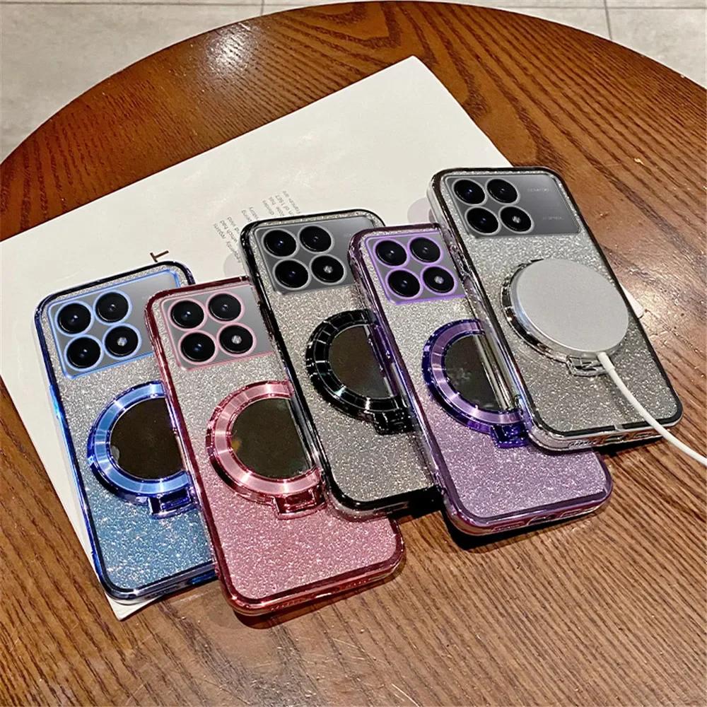 Luxury Glitter Mirror Stand Case For Xiaomi POCO F8 Pro F7 X7 PRO F6 X6 F5 Pro Bracket Holder Magnetic Gradient Cover
