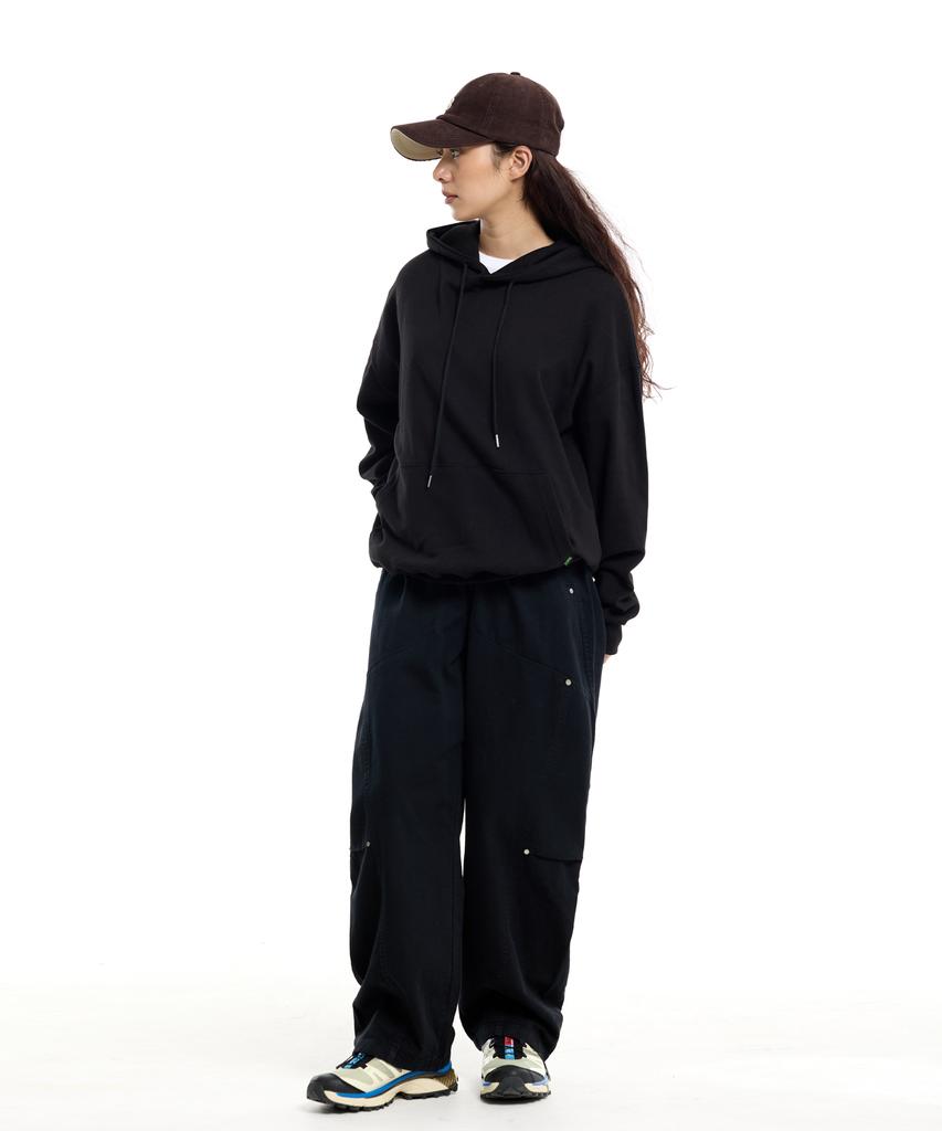 CREAM SODA LAB Wide Cut Rivet Point Elastic Waist Pants Black