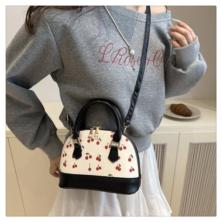 Cute Commuting Simple Women's Bag Trendy Western Print Cherry Large Capacity Shoulder Handbag