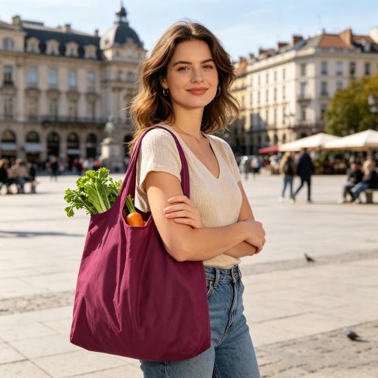 Reusable Shopping Bag Foldable Large Capacity Grocery Tote Bag with Pouch Portable Oxford Cloth Shopping Bag for Travel And Outdoor Use