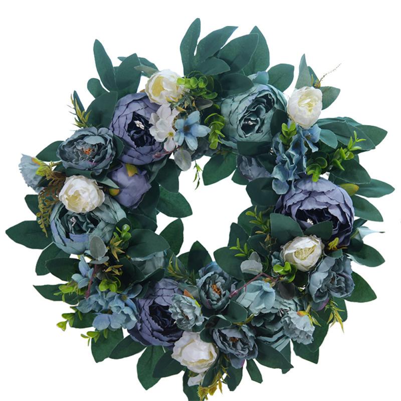 Artificial  Peony  Flower  Wreath Green Leaves Vintage Blooming Peony Wreath For Front Door Wedding