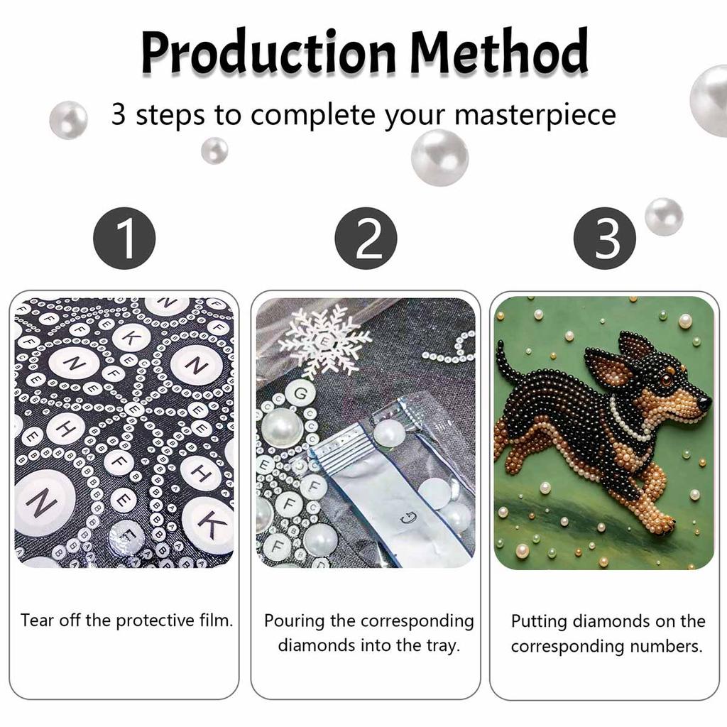 5D Pearl Painting Kit Framed with Running Dog Design Sparkling Bead Art Canvas DIY Relaxing Craft for Wall Decor Gift Home Art Projects