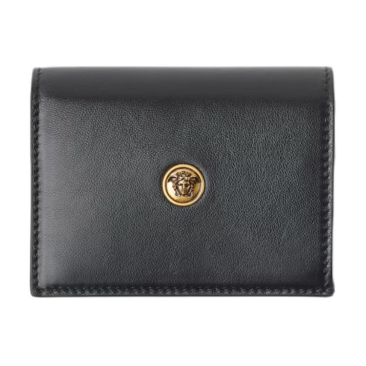 

Versace Emblem Metal Medusa Pattern Double Fold Design Lambskin And Calfskin Wallet Women Wallet Black 1024190-1A17449_1B55J Basic Set (Bag+Dust Bag)