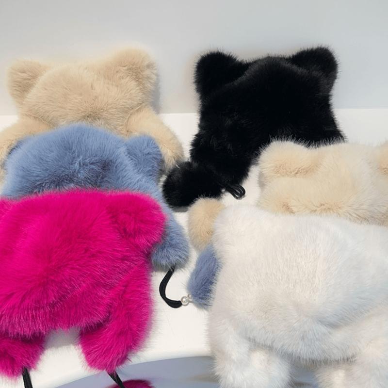 Teens Keep Warm Bear Ear Shape Hat Winter Driving Trapper Hat for Sweet Girls