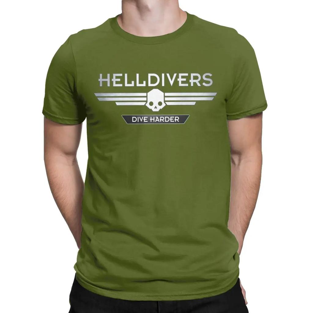 Men Helldivers Dive Harder Game T Shirts Pure Cotton Tops Novelty Short Sleeve Crew Neck Tee Shirt Big Size T-Shirts