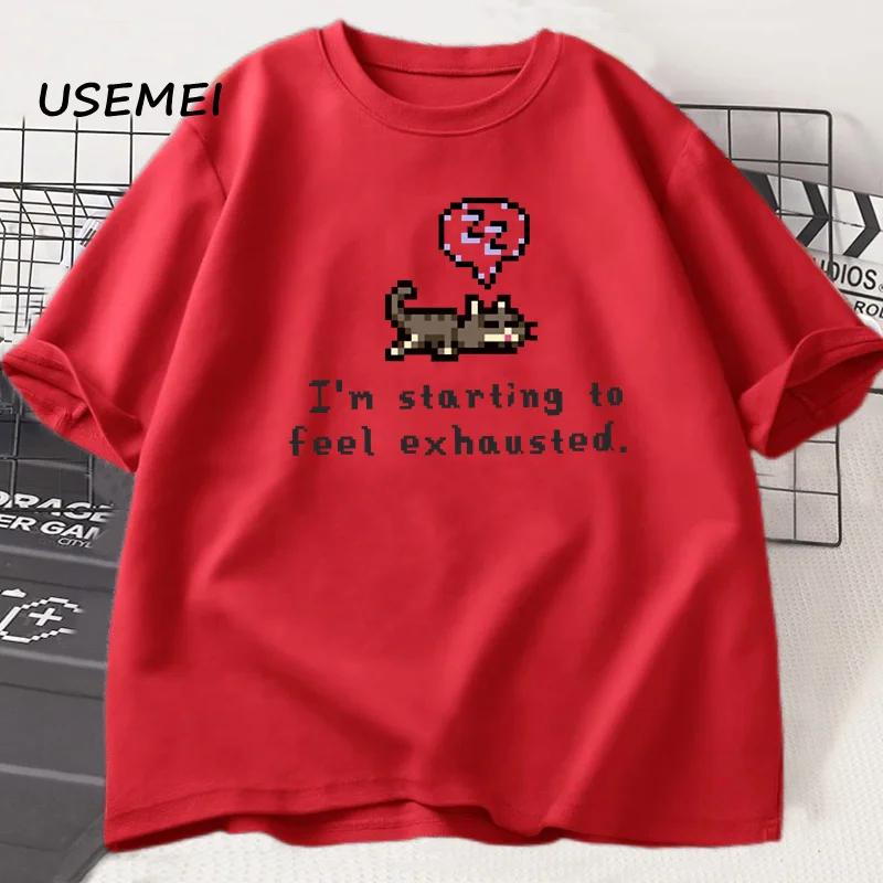 Unisexs Printed Tshirt 100 Looselyfitting Comfortable Sleepy Cat Highquality Shortsleeved Tshirt