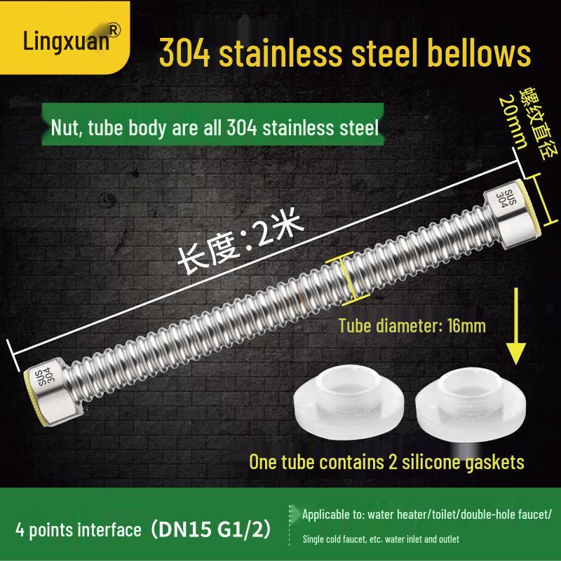 Explosionsgeschützter Wellen-Zulaufschlauch aus Edelstahl 304 für Gas- und Wasserheizer - 4 Punkte, druckbeständig, flexibel, für Warm- und Kaltwasser
