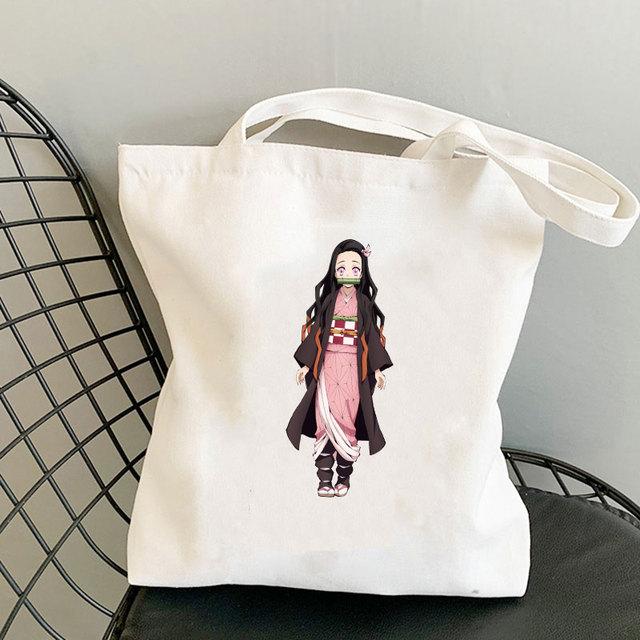 Japanischer Anime Dämon Slayer Bedruckte Stoffhandtasche Tote Travel Eco Shopping Frau Shopper Klappstrand Schulter Canva Designer