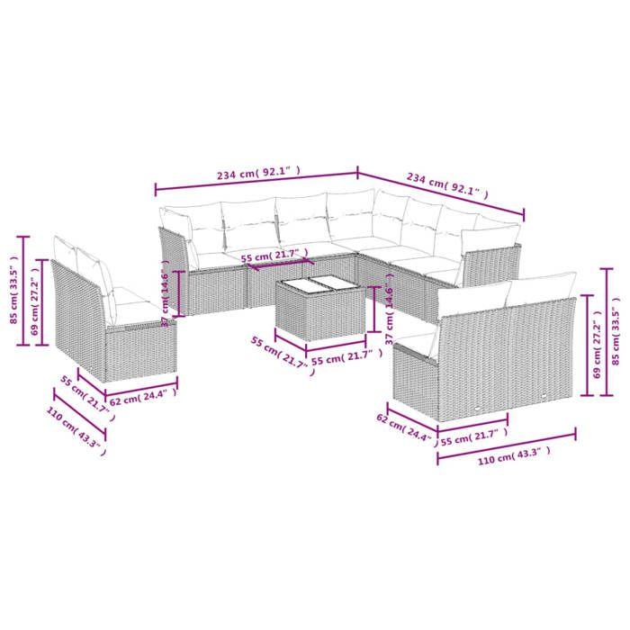 VidaXL Salon de Jardin avec Coussins 12 pcs, Canapés avec Pieds Réglables, Ensemble de Meubles d'Extérieur Patio Terrasse 3217834