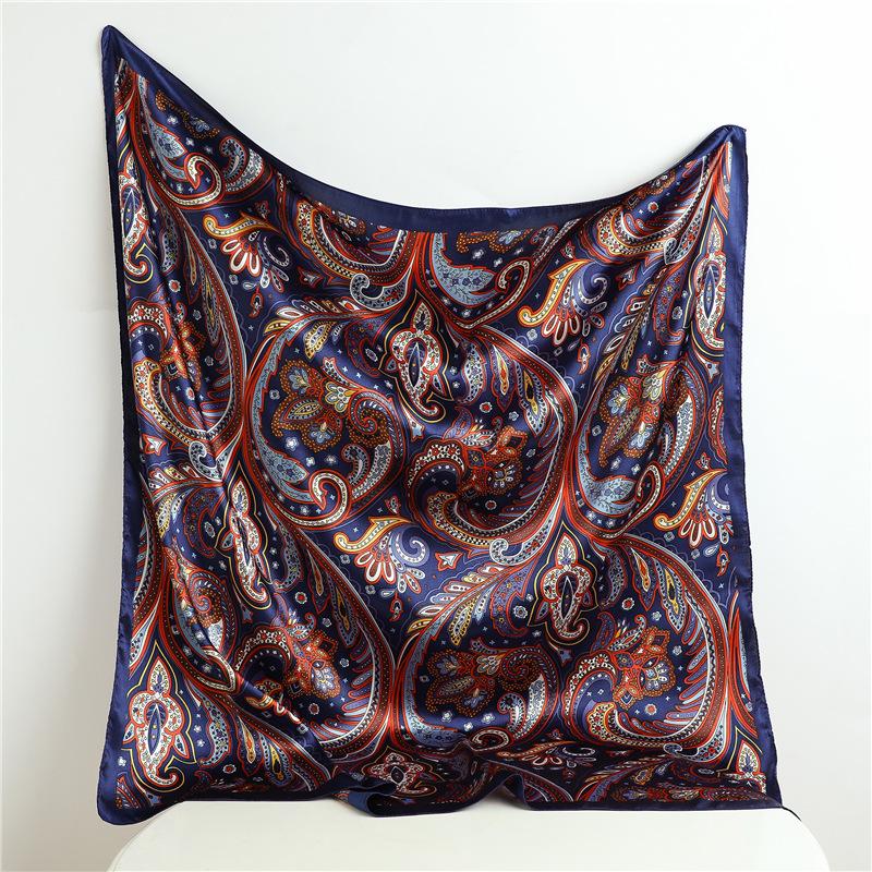 

90*90cm Square Scarf Hijab Luxury Paisley Printed Hair Wraps Shawl Women Fashion Soft Satin Bandana Handkerchief 90x90CM
