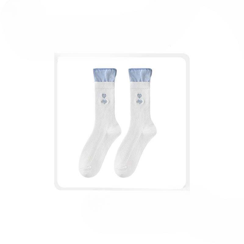 Female Autumn and Winter New Style Match Color Bow In Tube Socks