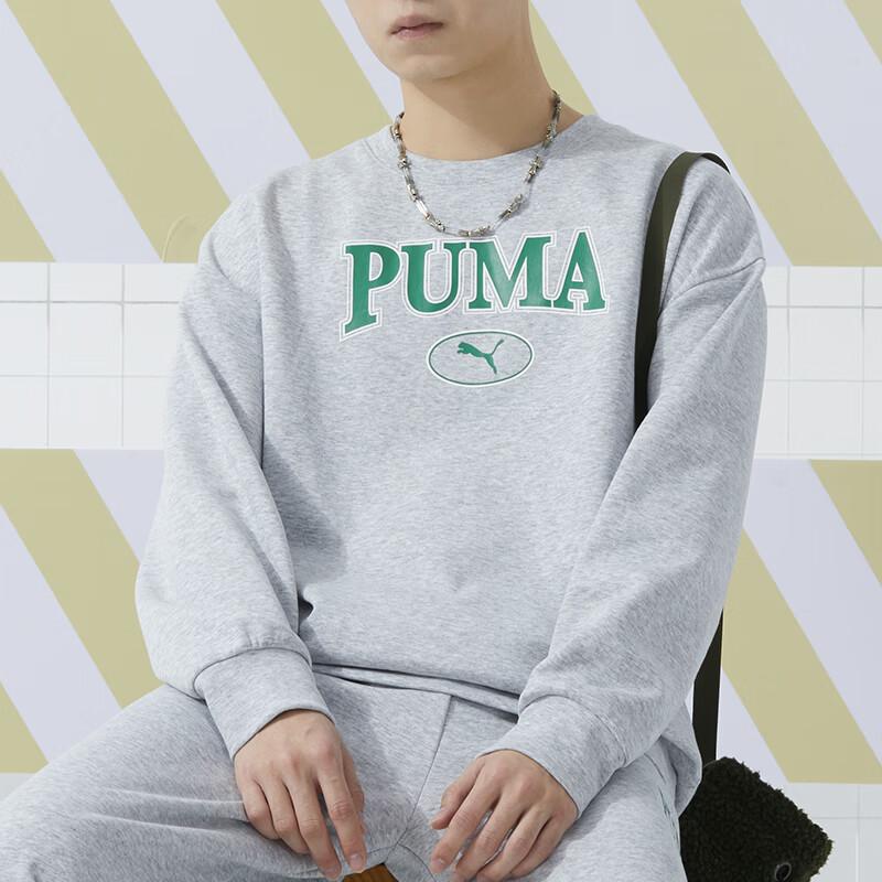 Puma Logo cu literă Imprimat Sport Fitness Antrenament Tricot Pulover cu gât rotund Mânecă lungă Hanorac unisex American Vintage Gri 682929-04
