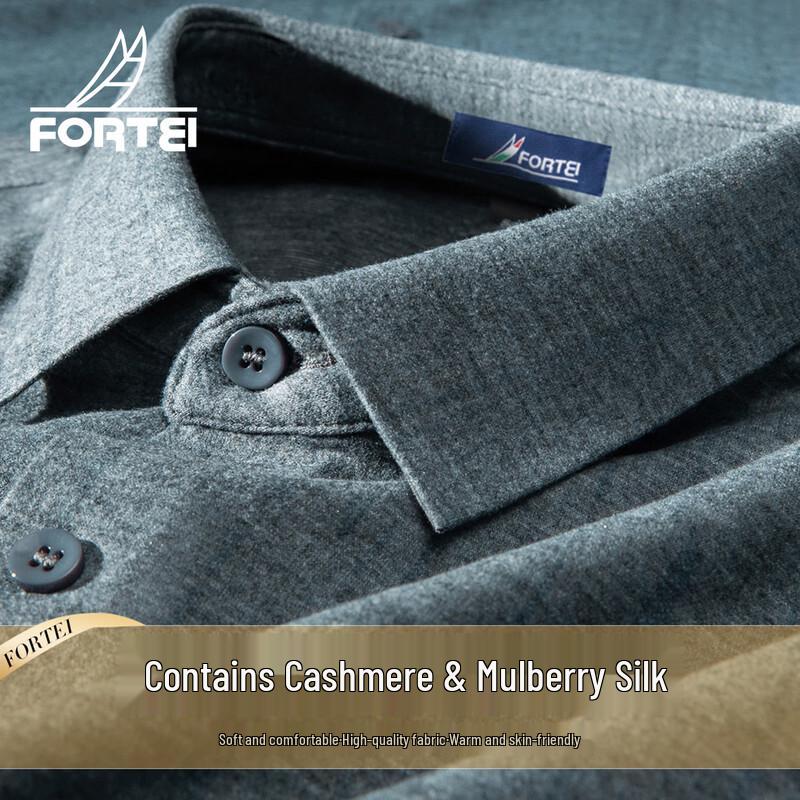 Men s Cashmere & Silk Blend Brushed Knit Long-Sleeve Shirt 54