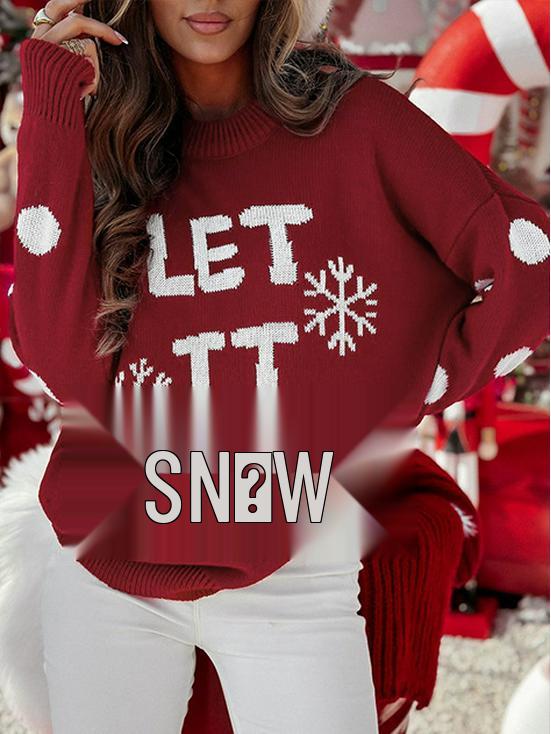 

2025 Новий Осінньо-Зимовий Європейський та Американський Стиль Жіночий Вільний В язаний Светр з Круглим Коміром Різдвяний Червоного Кольору. M червоний