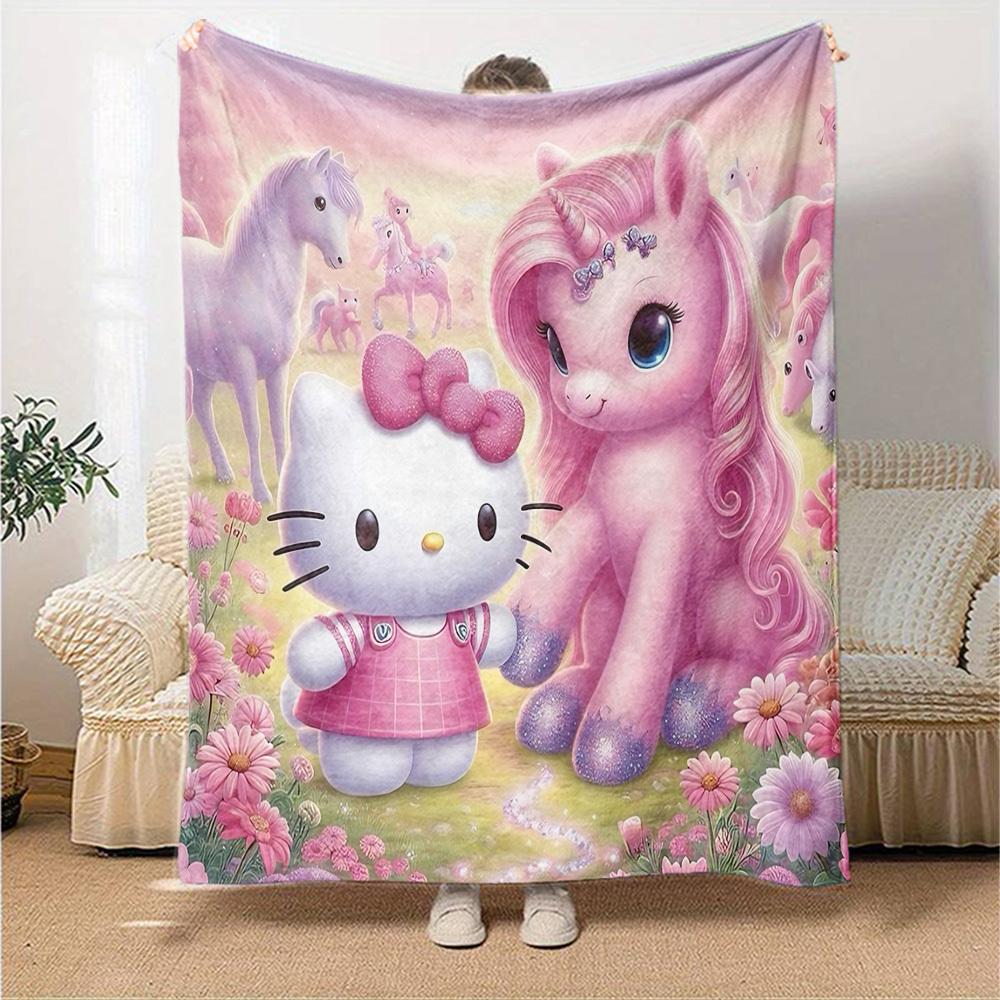 1 Stück Hello Kitty Einhorn Decke Leichte Flanell Überwurfdecke für Sofa Bett Reise Camping Wohnzimmer Büro Couch Stuhl