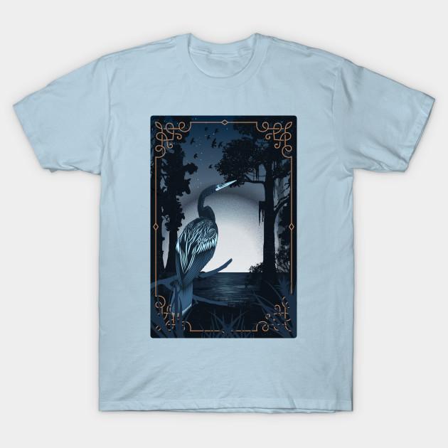 Men Black Print T-shirt Anhinga No-Cut Transfer Paper Print Cotton Tshirt 4XL