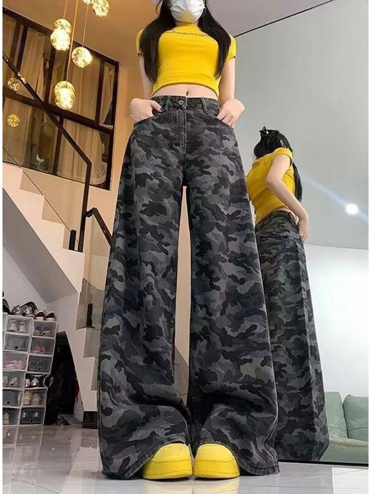 

Модные Удобные Ретро Камуфляжные Рабочие Джинсы Женские С Высокой Посадкой Свободные Зауженные Большого Размера Широкие Брюки Джинсы для Женщин Длинные Джинсовые Брюки 4XL