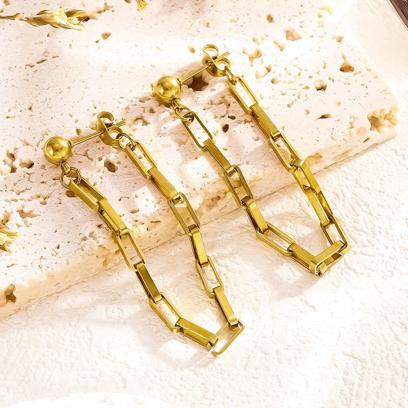 2026 French-Inspired Retro Tassel Chain Earrings - 18K Gold, Hong Kong Style for Women