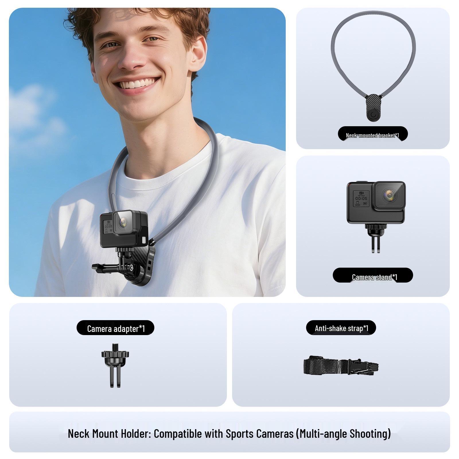 First-Person Neck-Hanging Phone Holder: Anti-Shake Camera Gadget for Outdoor Cycling & Live Streaming