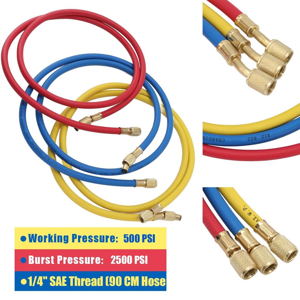 R134a Air Conditioning Pressure Gauge with Hose and Hook 3 Way AC Diagnostic Manifold Gauge Set Freon For R12 R22 R404A R134a