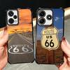 America Route 66 Plating Phone Case For Xiaomi Redmi Note 14 15 Pro Plus 13 12 11 11S 11T 10 9S 9 5G Anti-Fall Airabag Cover