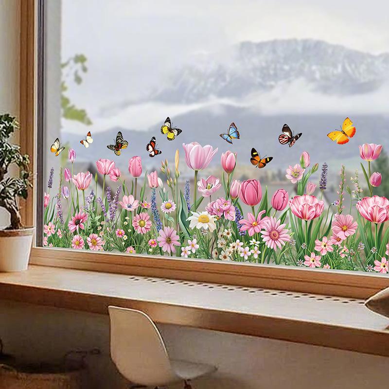 Neue Produkte, Blumen und Schmetterlinge, Küchentapete, Elektrostatische Wandaufkleber, Klebstofffrei, Innenbereich, Glasaufkleber