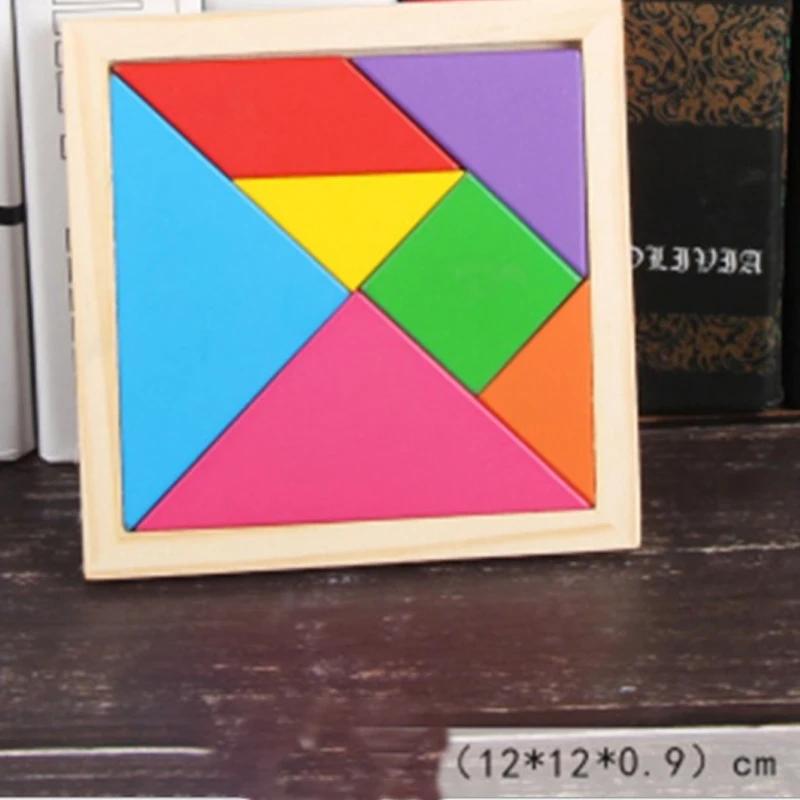 Drewniane Puzzle Tangram dla Dzieci 7 Kolorowych Kawałków Zabawki Edukacyjne Łamigłówka Zabawka Edukacyjna dla Chłopców i Dziewcząt Zabawna Upominek na Imprezę
