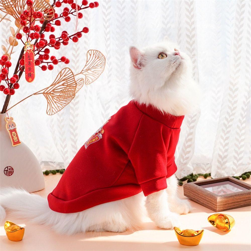 New Chinese Zodiac Dragon Print Pets Hoodie Winter Warm Small Dog Pets Coats Red Cats Coat