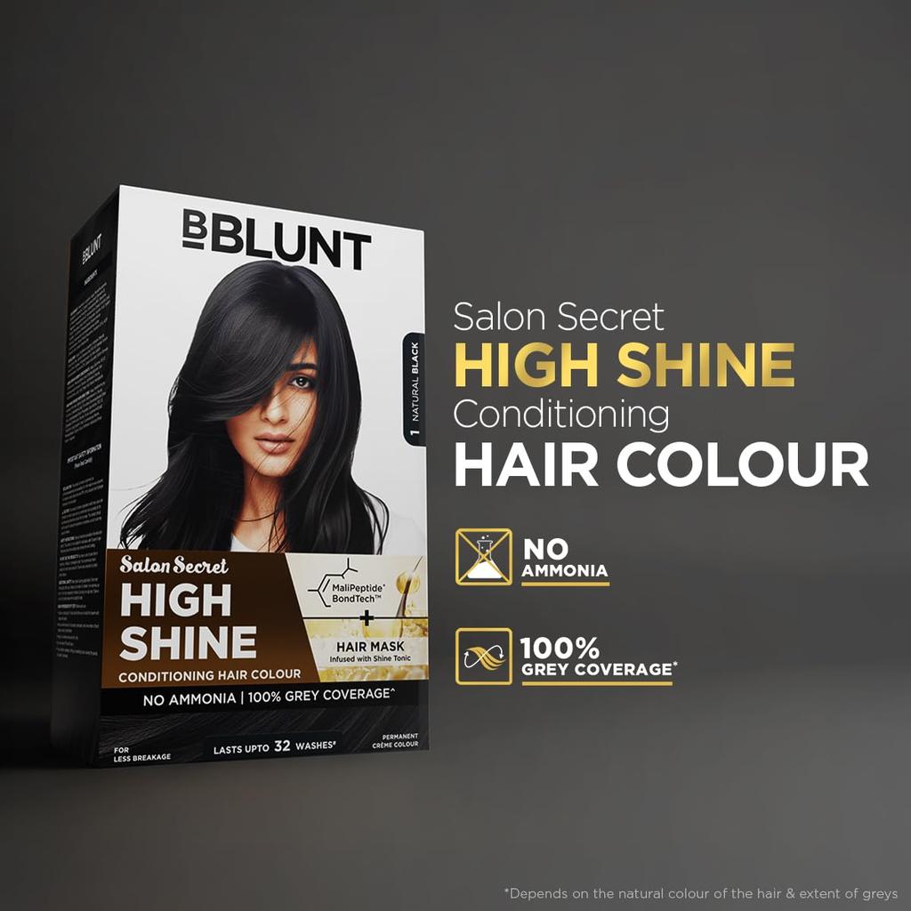 BBLUNT Salon Secret High Shine Conditioning Hair Colour Natural Black 130G Pack of 1 Long Lasting Vivid Colour