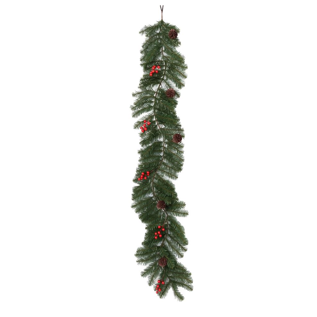 Christmas Hanging Garland with Red Berries and Cones for Holiday Decor