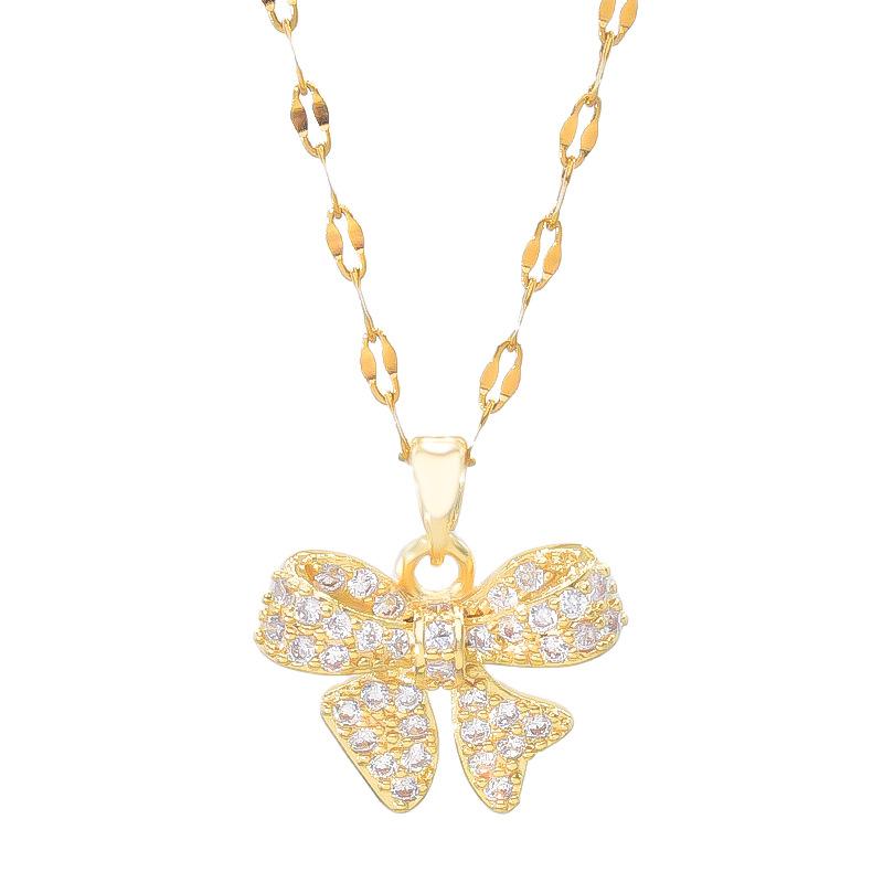 Titanium Steel Full Diamond Butterfly Necklace Women'S Light Luxury High Sense Versatile Temperament Zircon Pendant