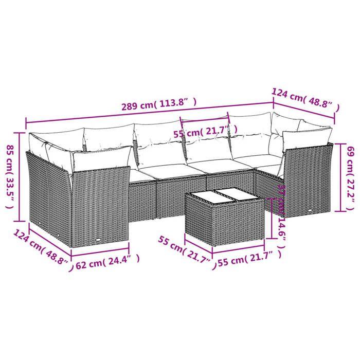 VidaXL Salon de Jardin avec Coussins 8 pcs, Canapés avec Pieds Réglables, Ensemble de Meubles d'Extérieur Patio Terrasse, 3249129