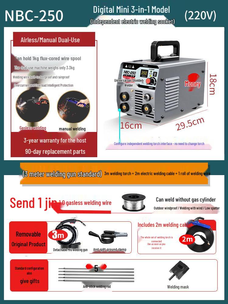 Gold Dual-Use Gasless/Gas MIG Welder for Stainless Steel Plate Spot Welding