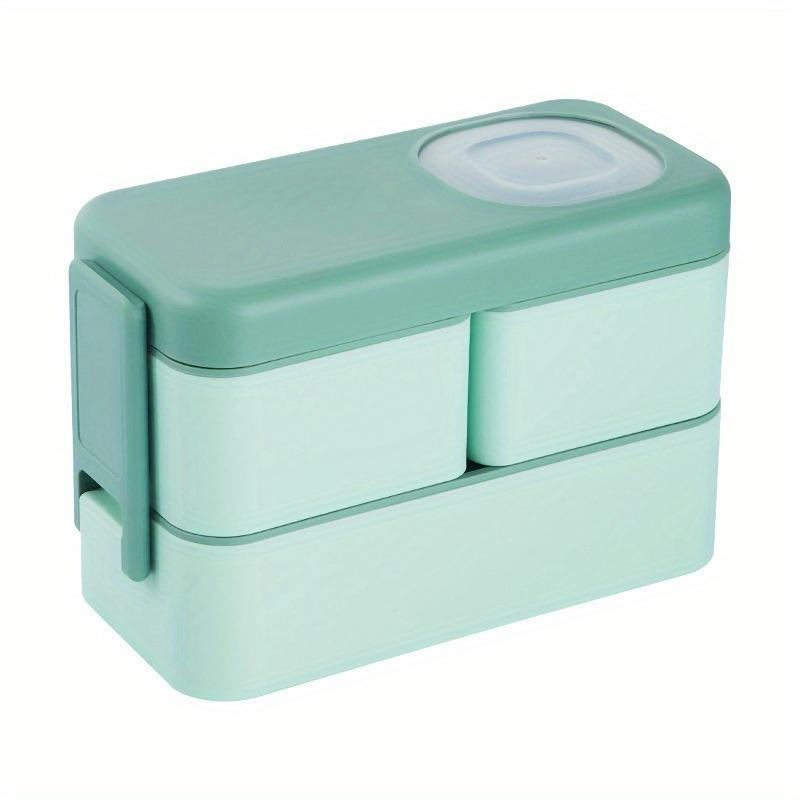 1pc Student Portable Divided Square Lunch Box With Lid, Office Worker Double Layers Rectangular Plastic Bento Box With Fork