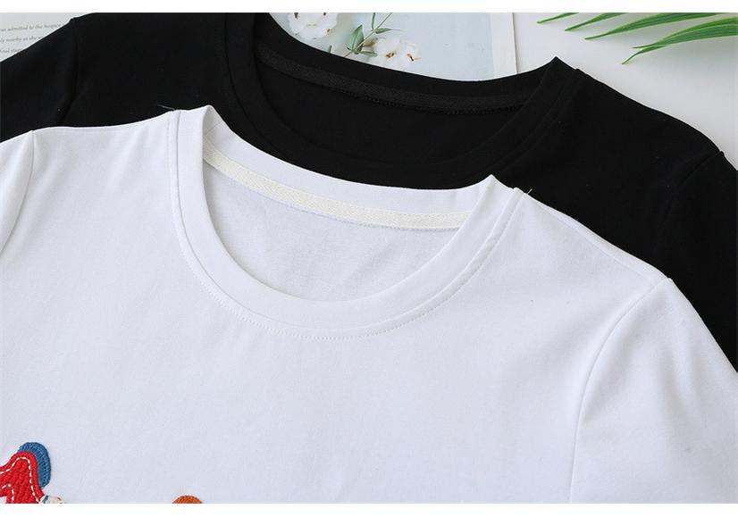 2026 Plus Size Cotton T-Shirt with Horse Patch - Short Sleeve, Round Neck, Fashionable Top for Fat Girls