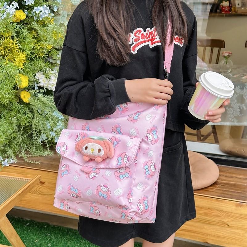 My Melody Nylon Crossbody Bag Lightweight Waterproof Tote For Kids Daily Use**