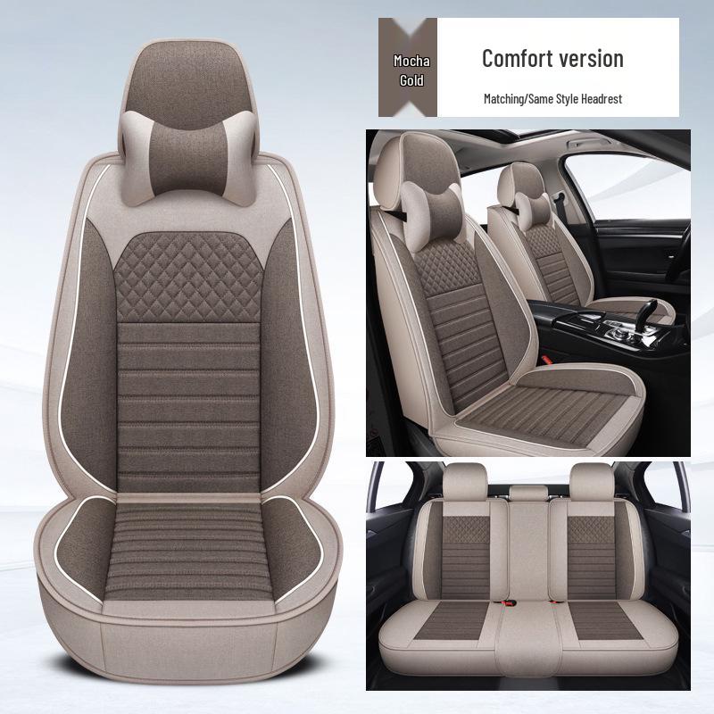 Universal Four Seasons Full Coverage Linen Seat Cushion Set for Small Cars