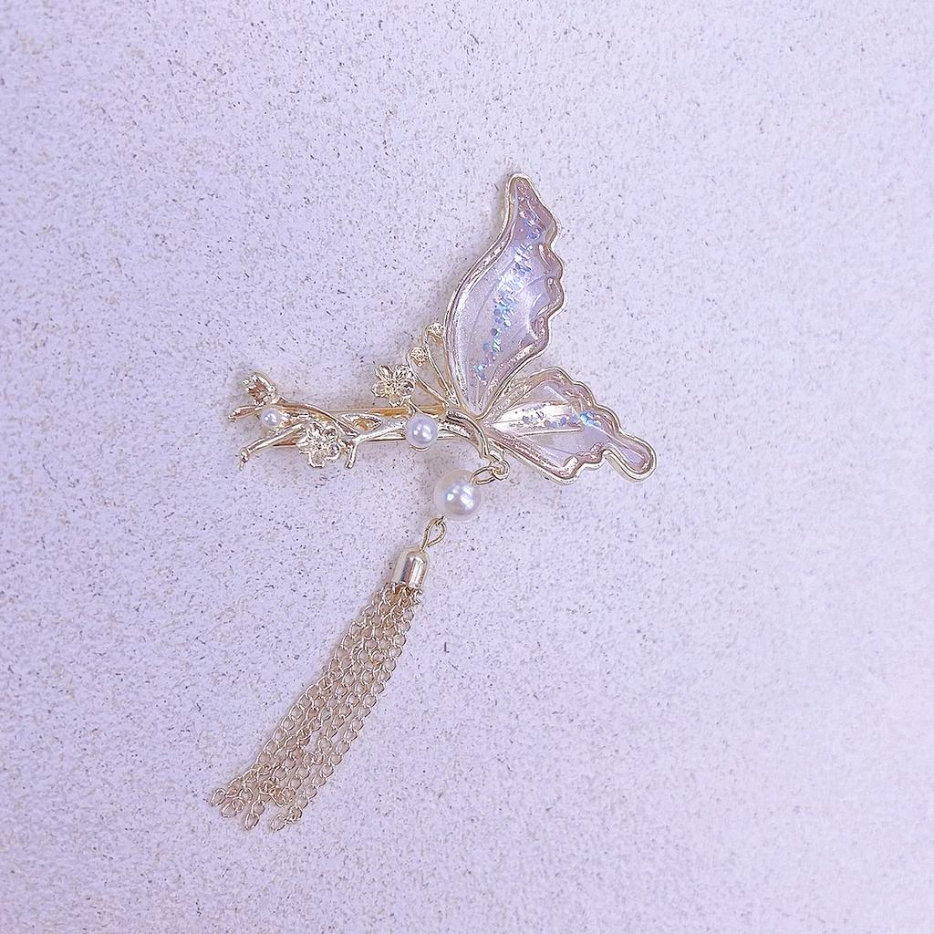 Super Fairy Transparent Butterfly Fringed Hairpin, Advanced Sense, Niche Insect Clip, Gentle Side Broken Hair, Hairpin Girl